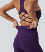 Built-in Bra Tummy Control Workout Jumpsuit with Pockets-Edition — Blackberry Cordial — view 6