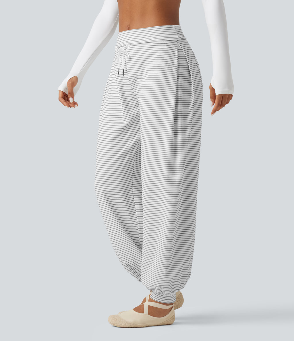 Mid Rise Foldover Drawstring Stripe Yoga Jogger with Pockets — Zebra Ripple — view 3