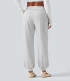 Mid Rise Foldover Drawstring Stripe Yoga Jogger with Pockets — Zebra Ripple — view 2