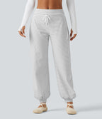 Mid Rise Foldover Drawstring Stripe Yoga Jogger with Pockets — Zebra Ripple — view 1