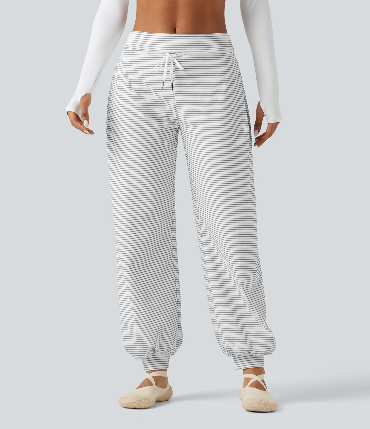 Mid Rise Foldover Drawstring Stripe Yoga Jogger with Pockets — Zebra Ripple — view 1