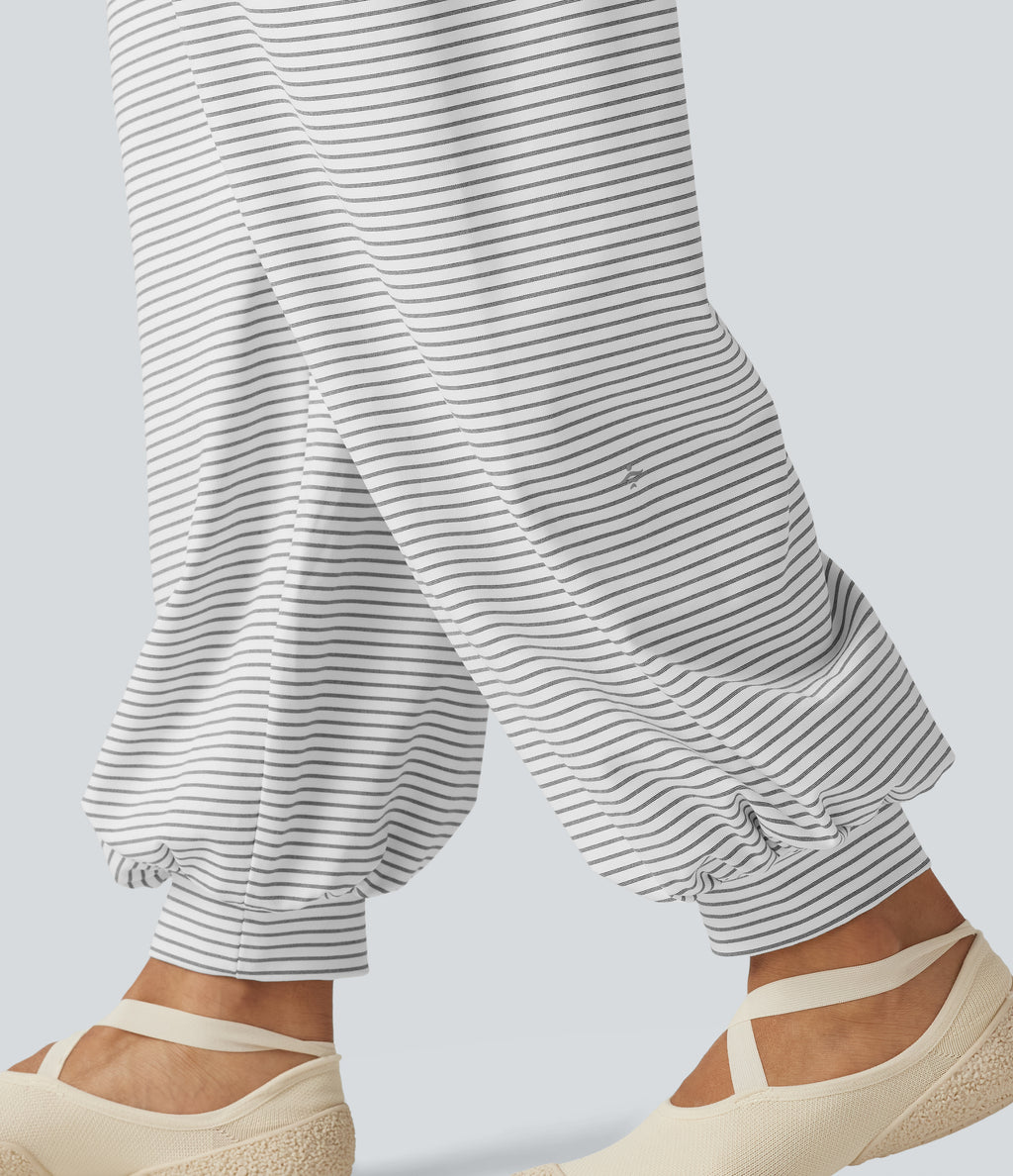 Mid Rise Foldover Drawstring Stripe Yoga Jogger with Pockets — Zebra Ripple — view 7