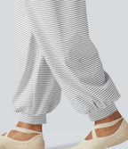 Mid Rise Foldover Drawstring Stripe Yoga Jogger with Pockets — Zebra Ripple — view 7