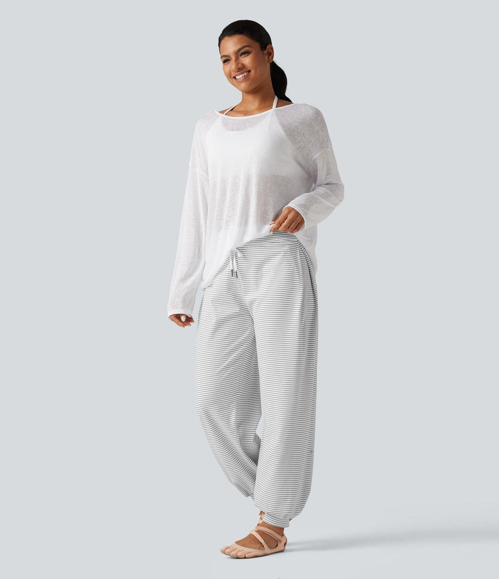 Mid Rise Foldover Drawstring Stripe Yoga Jogger with Pockets — Zebra Ripple — view 8