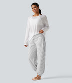 Mid Rise Foldover Drawstring Stripe Yoga Jogger with Pockets — Zebra Ripple — view 8