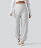 Mid Rise Foldover Drawstring Stripe Yoga Jogger with Pockets — Zebra Ripple — view 4