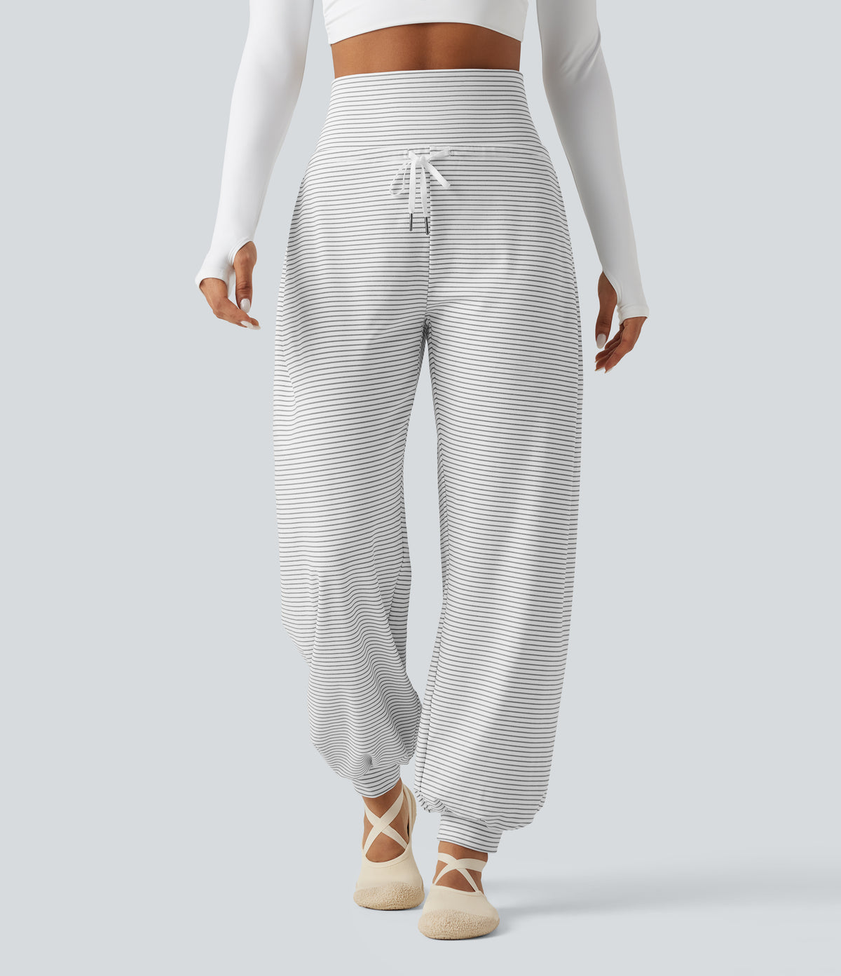 Mid Rise Foldover Drawstring Stripe Yoga Jogger with Pockets — Zebra Ripple — view 4