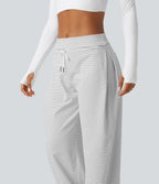 Mid Rise Foldover Drawstring Stripe Yoga Jogger with Pockets — Zebra Ripple — view 6