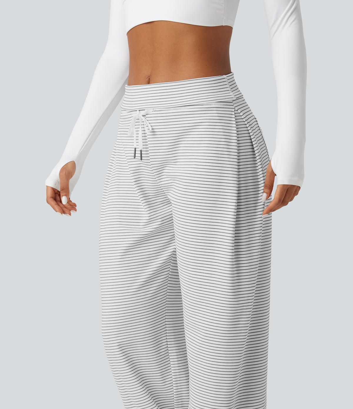 Mid Rise Foldover Drawstring Stripe Yoga Jogger with Pockets — Zebra Ripple — view 6