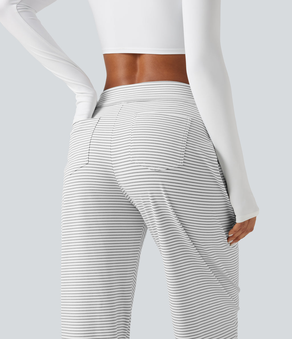 Mid Rise Foldover Drawstring Stripe Yoga Jogger with Pockets — Zebra Ripple — view 5