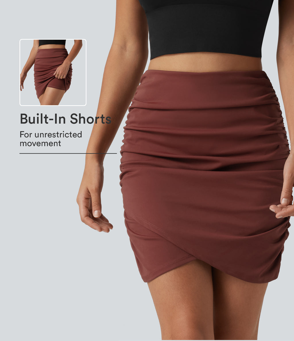 Airy High Waisted 2-in-1 Ruched InstantCool Mini Party Skirt — Madder Brown — view 1