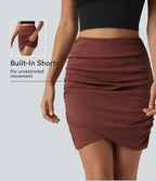 Airy High Waisted 2-in-1 Ruched InstantCool Mini Party Skirt — Madder Brown — view 1