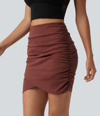 Airy High Waisted 2-in-1 Ruched InstantCool Mini Party Skirt — Madder Brown — view 6