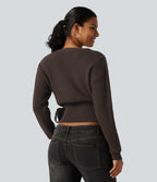 V Neck Long Sleeve Tie Side Work Sweater — Delicioso — view 2
