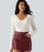 V Neck Long Sleeve Contrast Lace Work Jumper — White — view 4