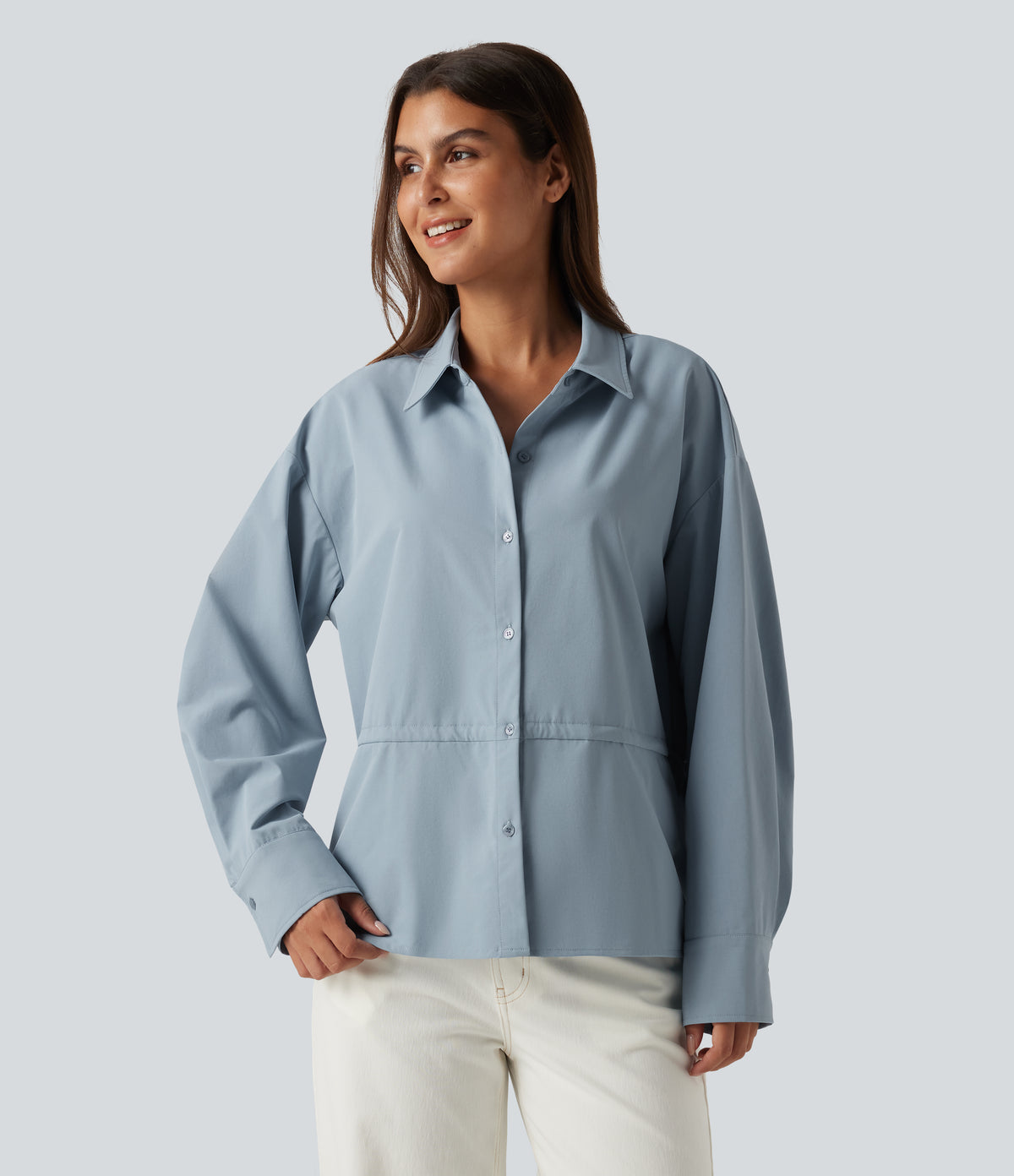 Long Sleeve Ruched Drawstring Casual Shirt — Mountain Spring — view 4
