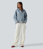 Long Sleeve Ruched Drawstring Casual Shirt — Mountain Spring — view 8