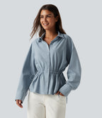 Long Sleeve Ruched Drawstring Casual Shirt — Mountain Spring — view 5