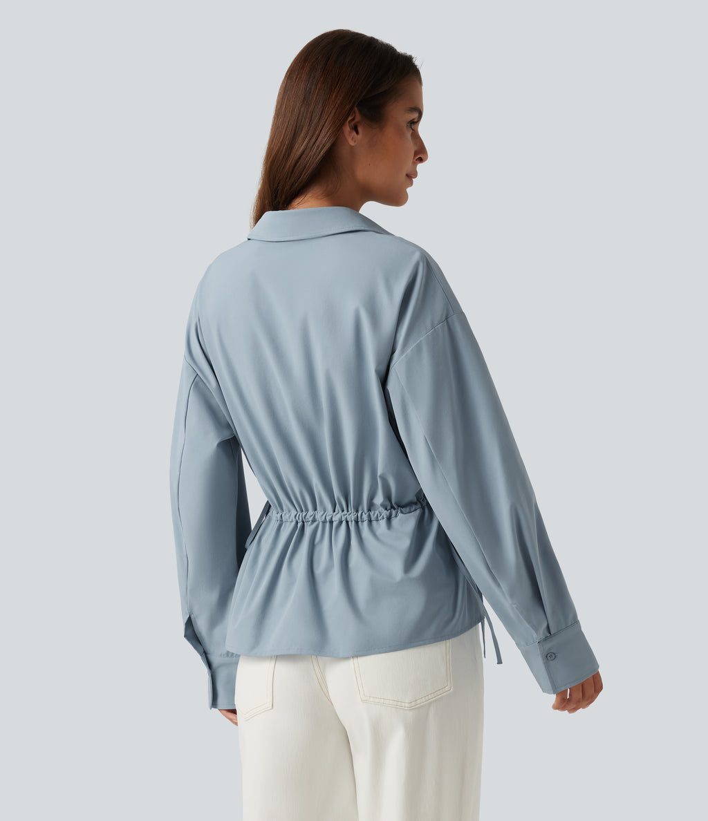 Long Sleeve Ruched Drawstring Casual Shirt — Mountain Spring — view 2