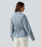 Long Sleeve Ruched Drawstring Casual Shirt — Mountain Spring — view 2
