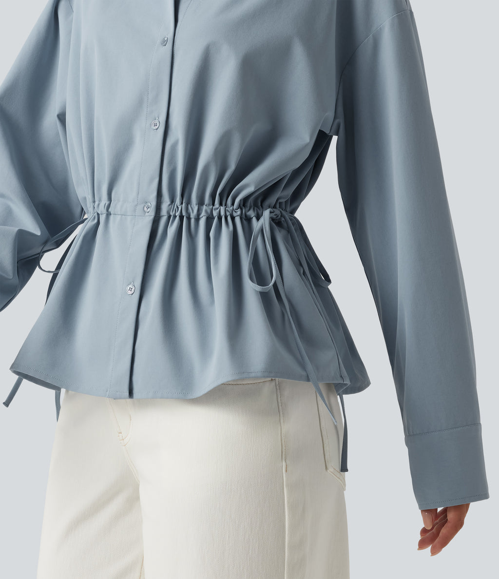 Long Sleeve Ruched Drawstring Casual Shirt — Mountain Spring — view 6