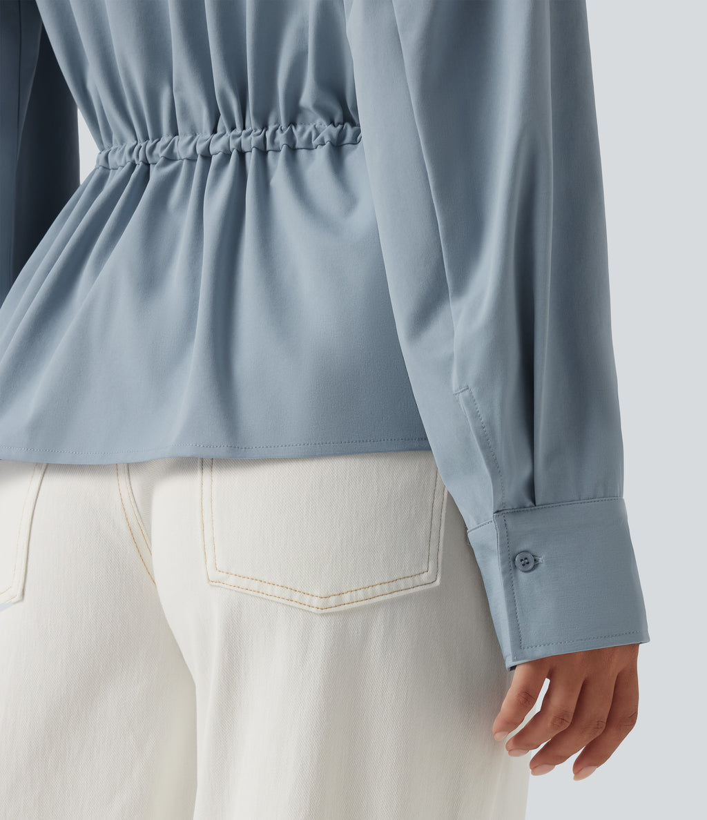Long Sleeve Ruched Drawstring Casual Shirt — Mountain Spring — view 7