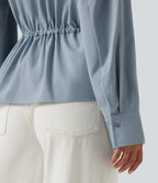 Long Sleeve Ruched Drawstring Casual Shirt — Mountain Spring — view 7