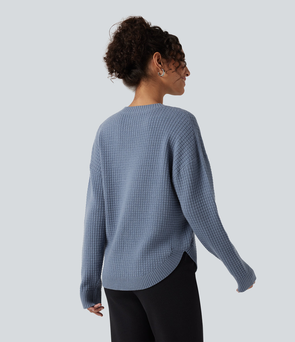 Round Neck Long Sleeve Curved Hem Work Jumper — Troposphere — view 2