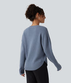 Round Neck Long Sleeve Curved Hem Work Jumper — Troposphere — view 2