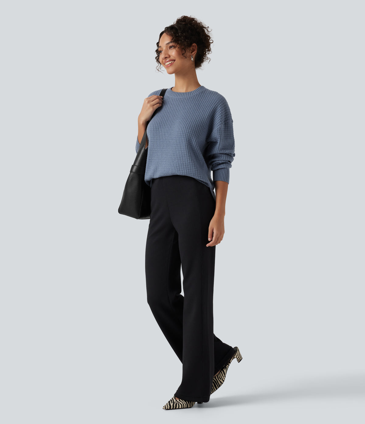 Round Neck Long Sleeve Curved Hem Work Jumper — Troposphere — view 8