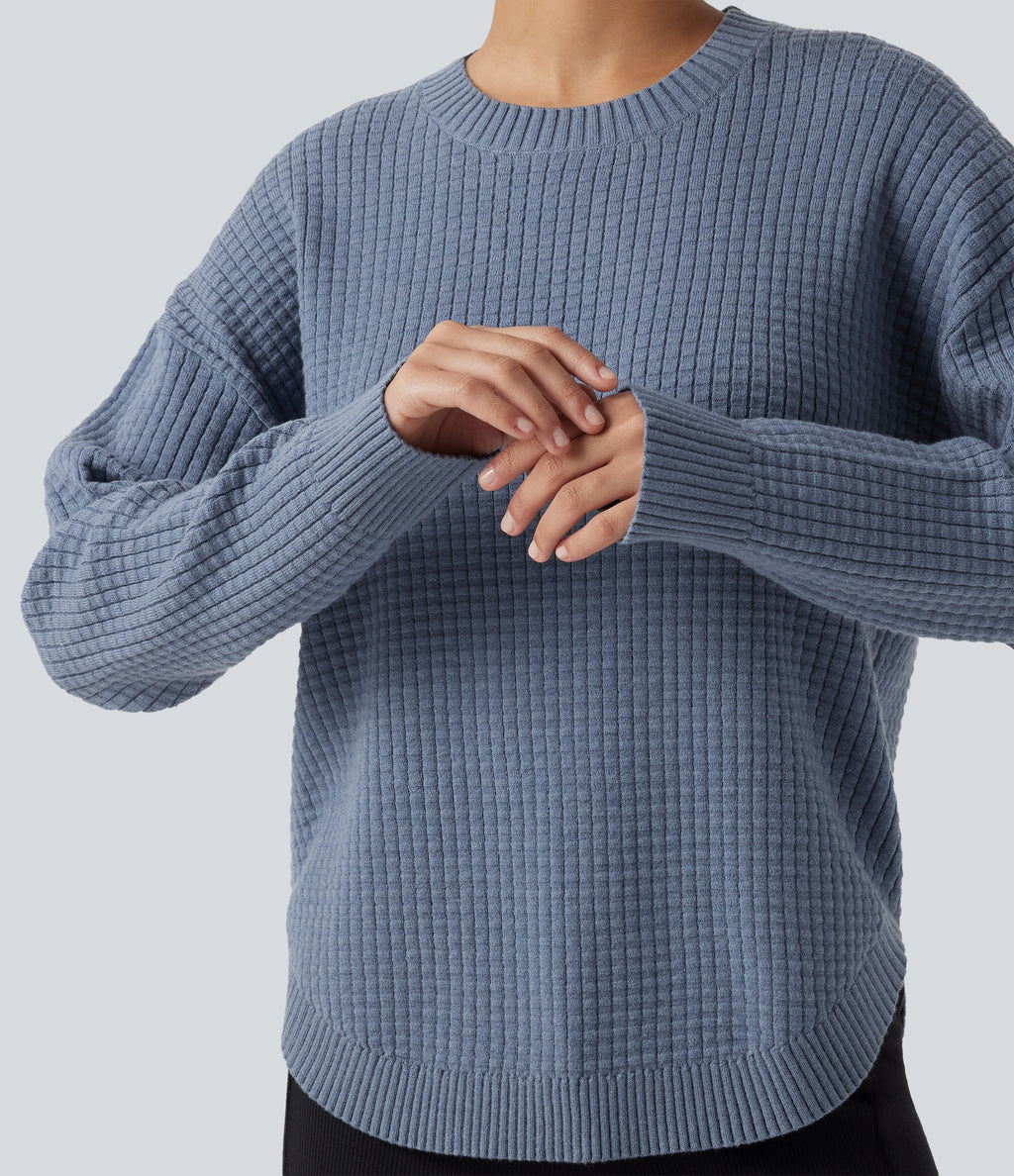 Round Neck Long Sleeve Curved Hem Work Jumper — Troposphere — view 5