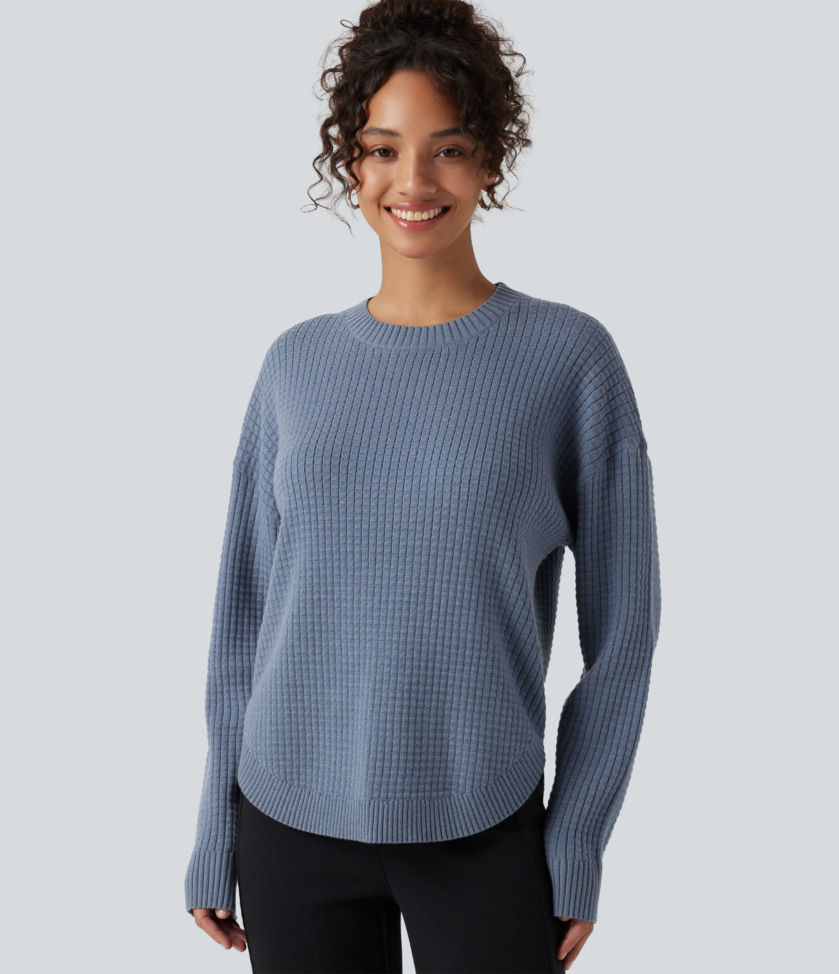 Round Neck Long Sleeve Curved Hem Work Jumper — Troposphere — view 4