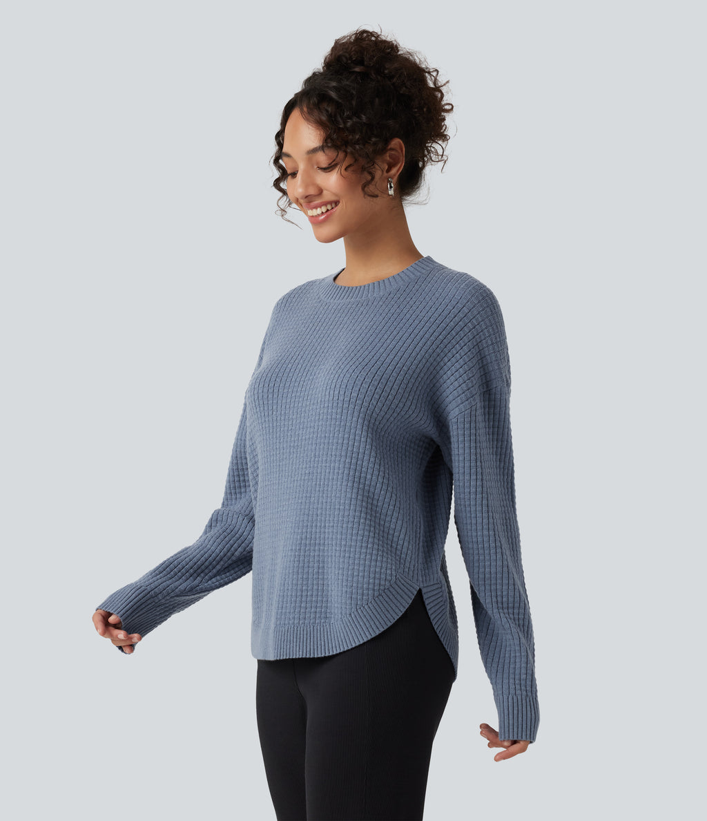 Round Neck Long Sleeve Curved Hem Work Jumper — Troposphere — view 3