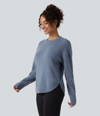 Round Neck Long Sleeve Curved Hem Work Jumper — Troposphere — view 3