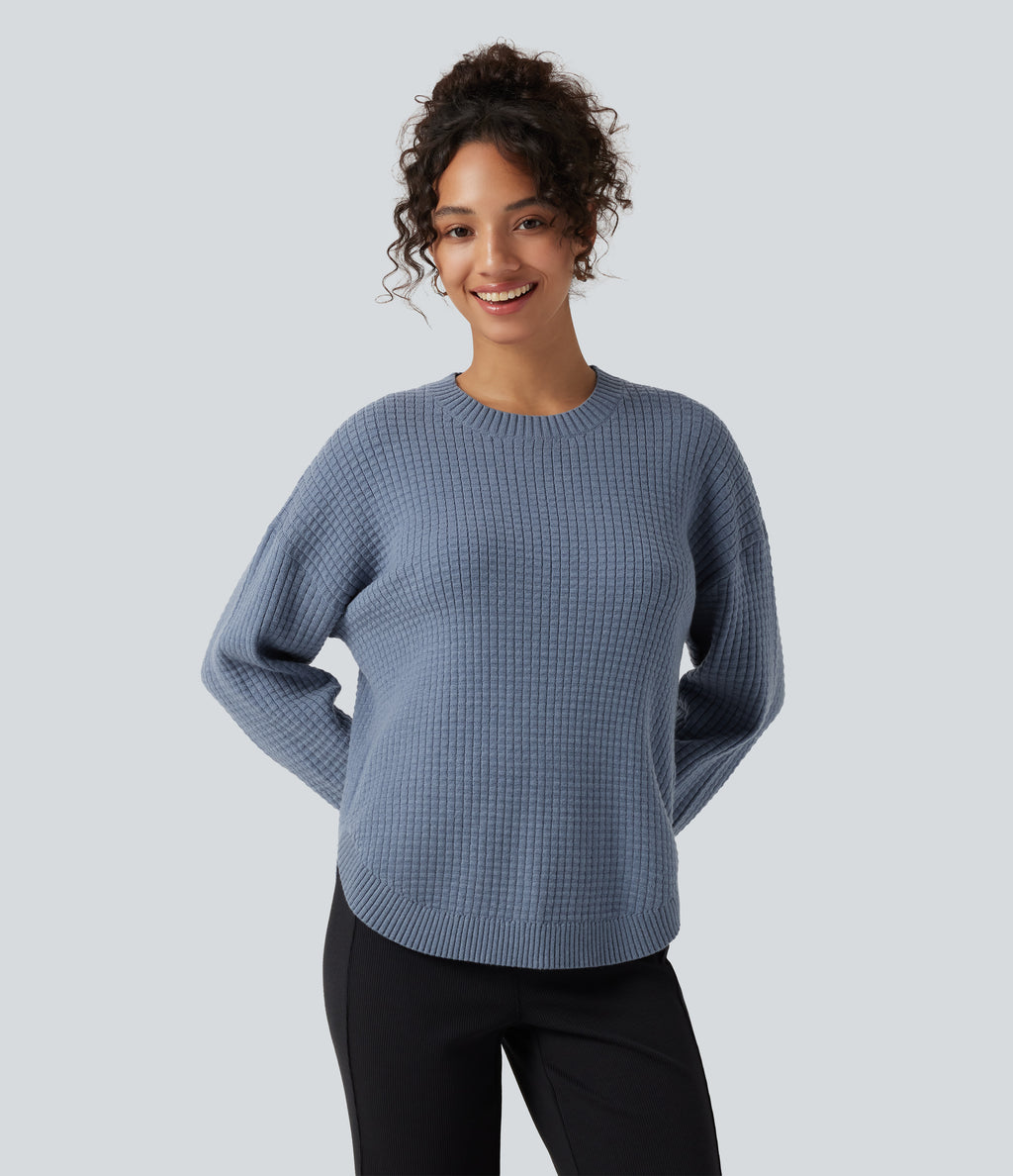 Round Neck Long Sleeve Curved Hem Work Jumper — Troposphere — view 1