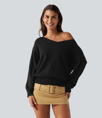 One Shoulder Long Sleeve Work Jumper — Black — view 9