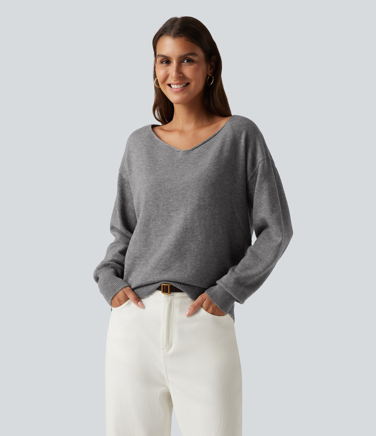 One Shoulder Long Sleeve Work Jumper — Mottled Grey — view 4
