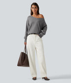 One Shoulder Long Sleeve Work Jumper — Mottled Grey — view 7