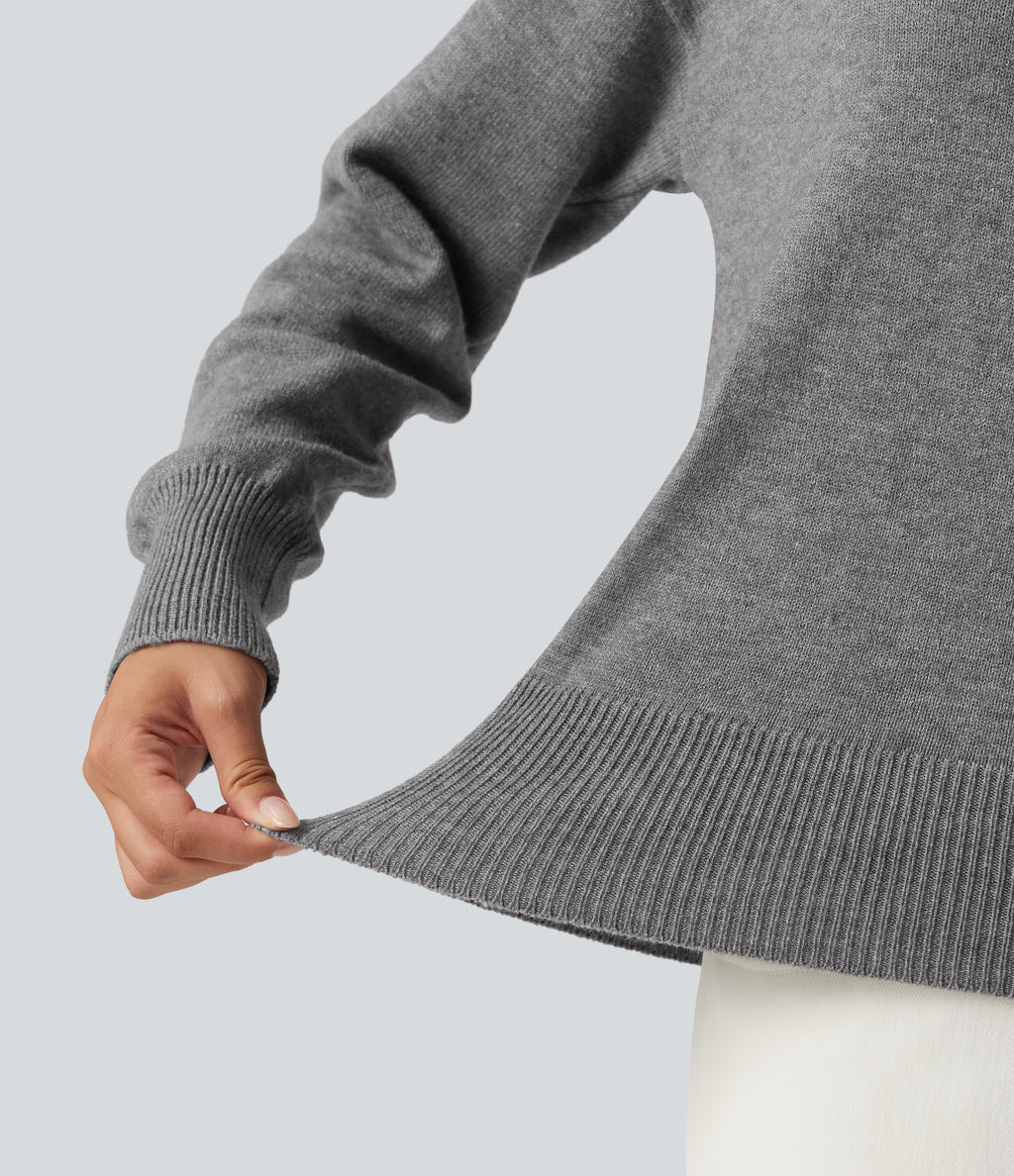 One Shoulder Long Sleeve Work Jumper — Mottled Grey — view 6