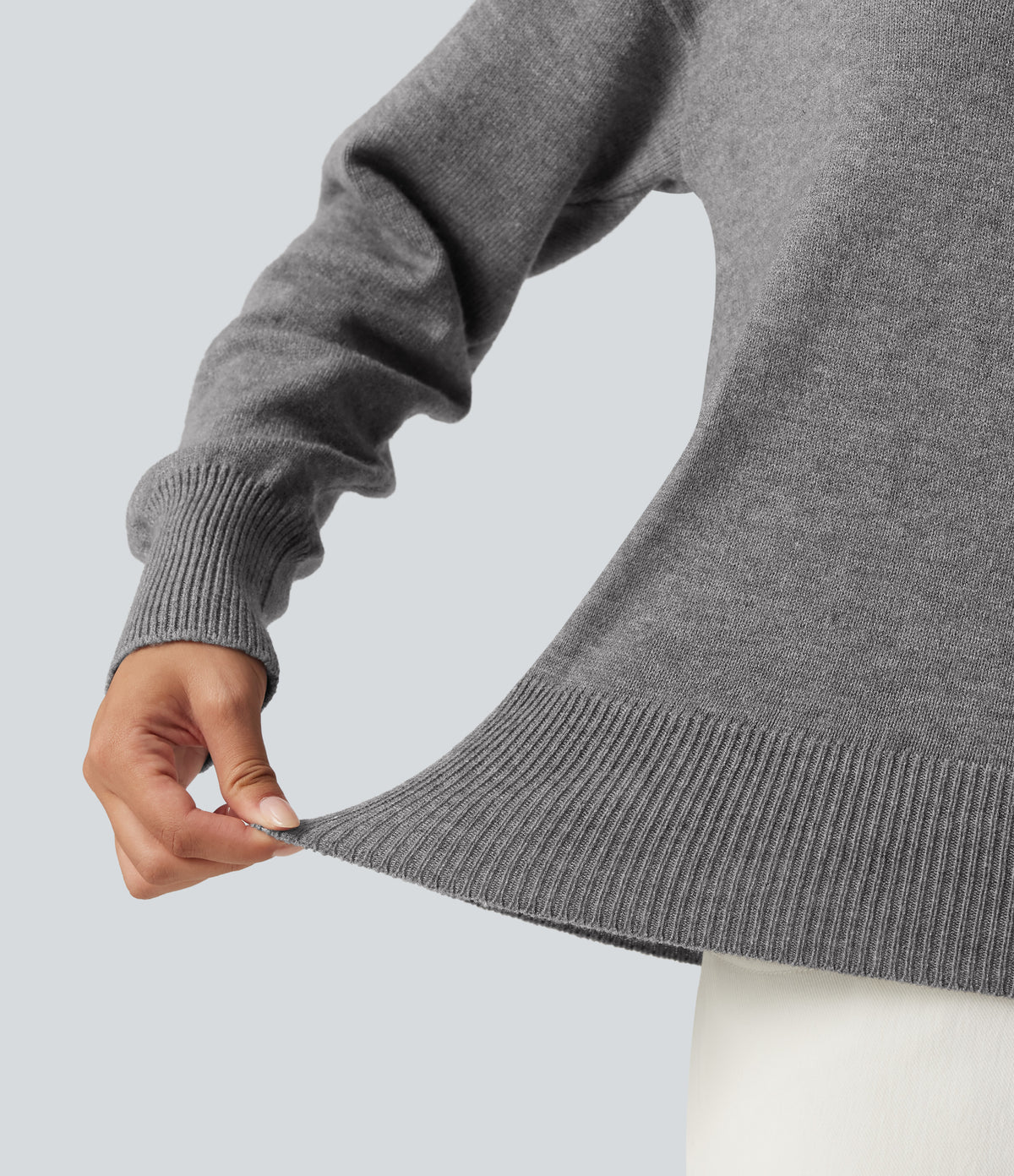 One Shoulder Long Sleeve Work Jumper — Mottled Grey — view 6