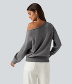 One Shoulder Long Sleeve Work Jumper — Mottled Grey — view 2