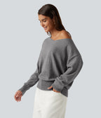 One Shoulder Long Sleeve Work Jumper — Mottled Grey — view 3