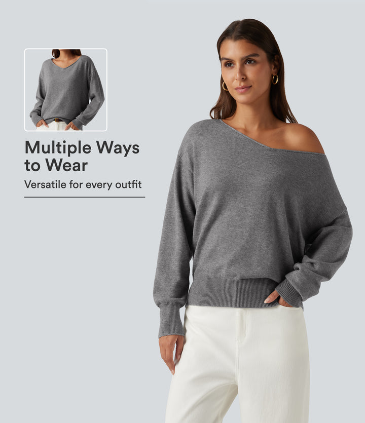 One Shoulder Long Sleeve Work Jumper — Mottled Grey — view 1