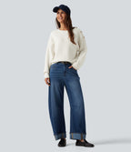 Round Neck Dropped Shoulder Long Sleeve Casual Jumper — Snow White — view 4