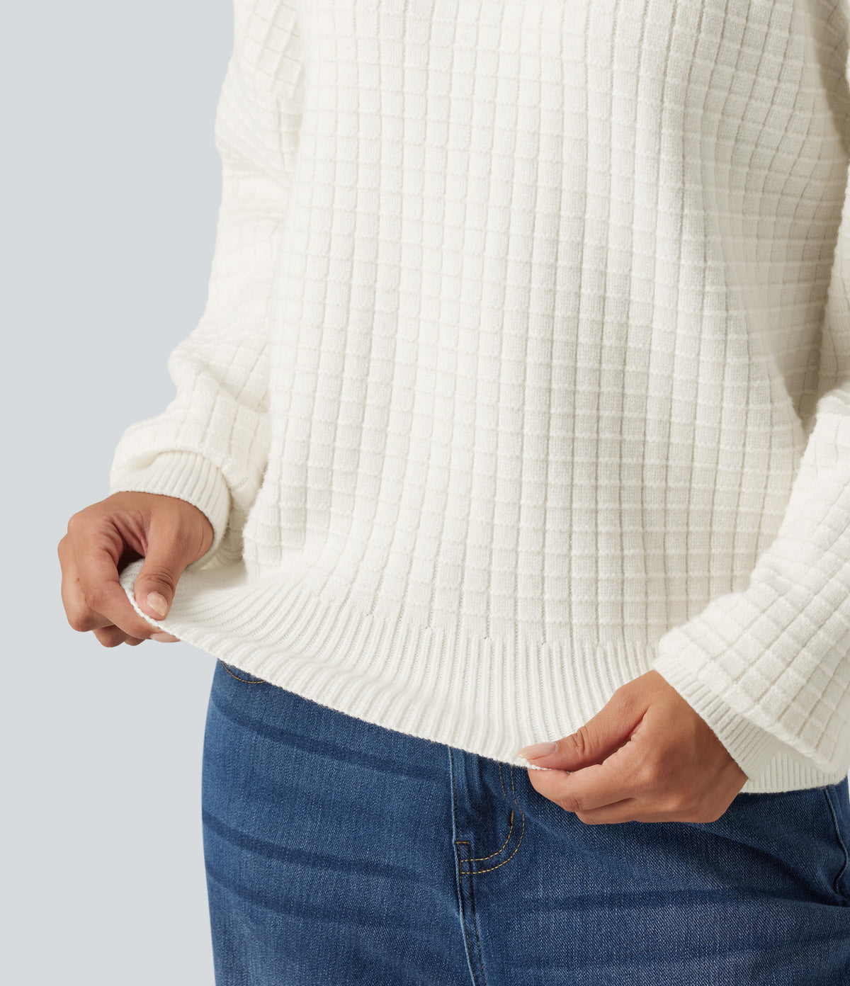 Round Neck Dropped Shoulder Long Sleeve Casual Jumper — Snow White — view 6