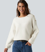 Round Neck Dropped Shoulder Long Sleeve Casual Jumper — Snow White — view 1