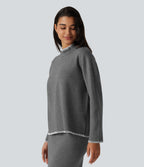 Stand Collar Long Sleeve Crochet Work Jumper — Gull — view 3