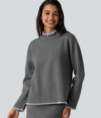 Stand Collar Long Sleeve Crochet Work Jumper — Gull — view 1