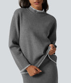 Stand Collar Long Sleeve Crochet Work Jumper — Gull — view 5