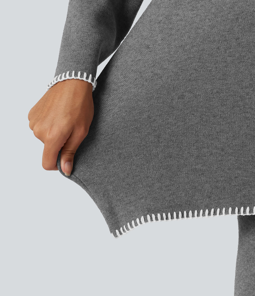 Stand Collar Long Sleeve Crochet Work Jumper — Gull — view 6